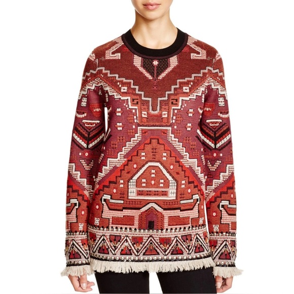 Tory Burch Sweaters - Tory Burch Red Tapestry Wool Sweater Size Small